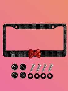 1pc/2pcs Pearlescent Plastic License Plate Frame, Black & Pink, Christmas Gift For Cute Girls - A - View 15