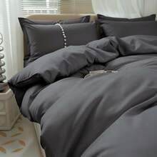 Luxury Solid Color Bedding Three-Piece Quilt Cover Combination (Including 1 Quilt Cover +2 Pillowcases), Selected High-Quality Fabrics, Pure Color And No Odor, Delicate And Smooth Touch, Suitable For All Seasons. - Grey - View 5