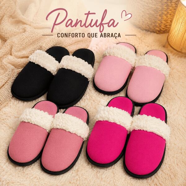 Pantufa Peluciada Sherpa Inverno Quentinha Macia Confortável Solado Reforçado