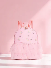 Back To School Season New Lightweight Backpack With All-Over Print Dance Girl Pattern, Cute Rainbow Unicorn Little Girl Pattern Fashion Travel Girls Dance Backpack School Bag, Flap Design Anti-Theft Drawstring Closure Lightweight Large Capacity Backpack - 813 Backpack - View 12