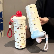 1pc Stainless Steel Portable Straw Cup,High Beauty Float Creative Water Cup, Large Capacity Cup,Portable Rope Straw Cup,Cute Animal Float Walking Cup, Cartoon Coffee Cup,Creative Gift Cup With Rope,Suitable For Home, School And Daily Use - Multicolor - View 10