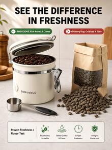 Bote de almacenamiento de café de acero inoxidable 304 con válvula de liberación de aire, contenedor hermético para mantener la frescura de granos de café, polvo de café y productos secos - Ver 1