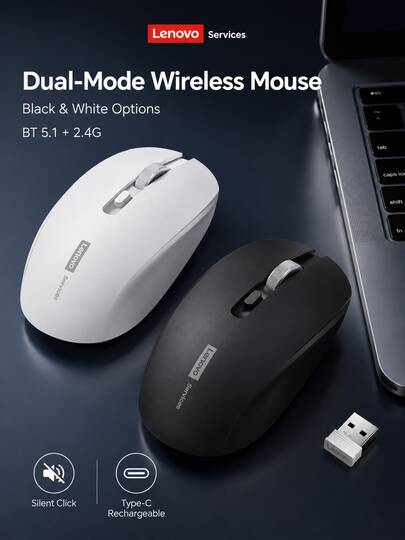 Lenovo N220 Dual-Mode Wireless Mouse, Supports Bluetooth And 2.4G Connection, Ergonomic Silent Mouse For Office, Adjustable DPI, Long Battery Life, Portable For Laptop, PC, MacBook, Tablet