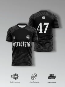 KOVSEE 男士黑色 OMERTA 拳击服 - 速干透气面料，47 码。球迷版训练上衣，适合足球、健身和休闲穿着。夏季运动 - 黑色 - 查看 1