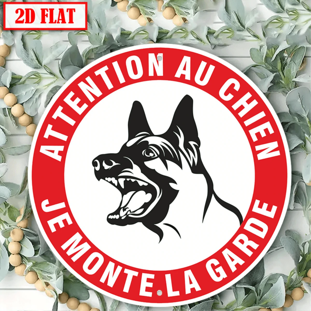 2D Plane - 1pc "Beware Of Dog" Warning Sign - 8x8 Inch Round Sign, Classic Red & White Design, Wall-Mounted, Durable & Lightweight, Suitable For Private Property Security, Dog Decoration, 2D Plane