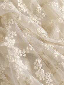 1pc Beige Embroidered Lace Fabric, Semi-Transparent Mesh With Daisy Branch Embroidery, Soft And Delicate Material, Suitable For Curtains, Tablecloths, Decorative Accents, Lightweight And Soft Home Decor - 1 - View 14