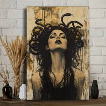 2D Flat Ancient Greek Mythology Medusa Canvas Wall Art With Wooden Frame, Vintage Style Mythological Snake-Haired Goddess Art Print, Stunning Unique Decor For Living Room, Dining Room, Home Office And Bedroom, Enhancing Mythological Atmosphere - D - View 5