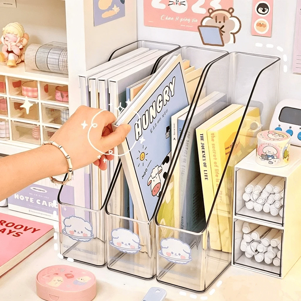 1/2/3pcs Transparent Desktop Bookends, Acrylic Desk File Organizer, Office Student Book Organizer, Storage For Books, Notebooks, Files, Magazines, Suitable For Study, Office, Bedroom Home Decor - Multicolor - View 1