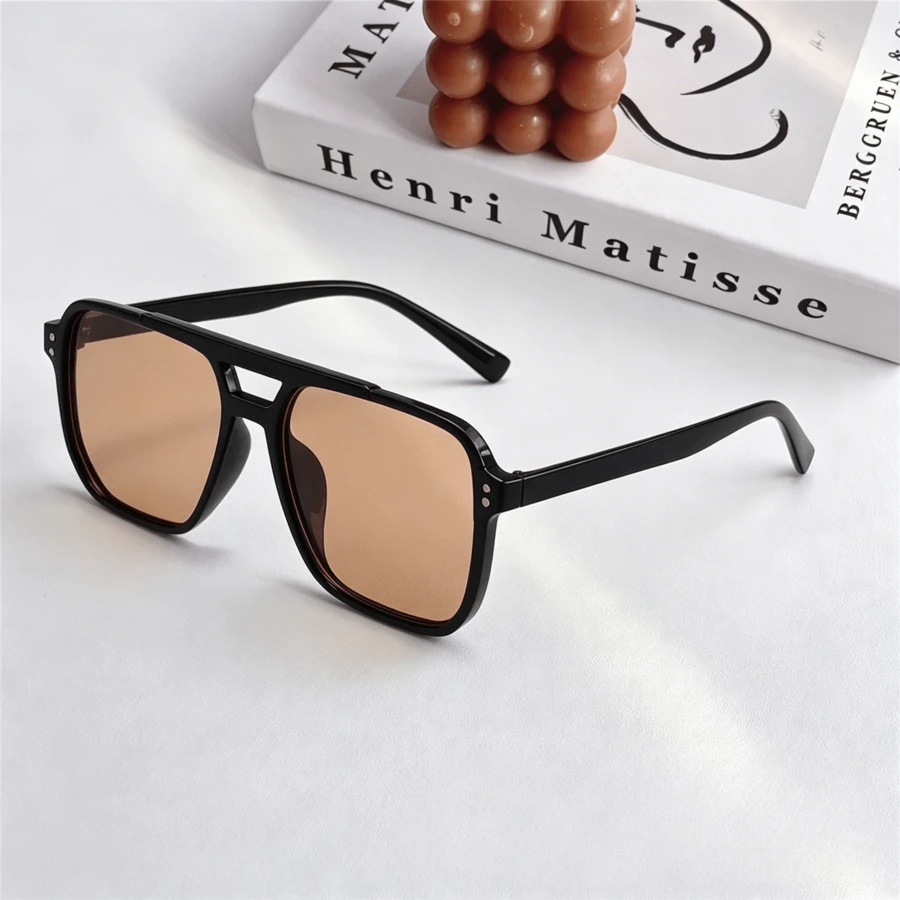 1 pieza Gafas de moda con marco geométrico de plástico marrón Here-System para mujer, ideales para uso diario, vacaciones y regalos de fiestas - Marrón - Ver 1
