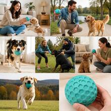 PETSIN 發聲狗球咀嚼玩具，高彈性無味球，適合幼犬與強咬犬，耐用耐磨，圓潤邊緣，室內外互動遊戲玩具 - 綠色 - 查看 14