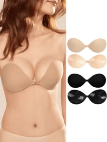 2pcs Seamless Strapless Push-Up Bra Cups, Invisible Push-Up Bra Lift Adhesive Tape, Suitable For Dresses, Nightgowns, Wedding Dresses - Multicolor - View 1