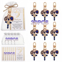 20 Sets Christian Baptism Favors, Elegant Rhinestone Cross Keychain With Virgin Mary Pendant, Prayer Thank You Cards And Organza Bags, First Communion Baptism Return Gift Set, Christian Baby Party Supplies, Back To School Party, Party Supplies - Blue - View 12