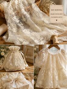 1pc Beige Embroidered Lace Fabric, Semi-Transparent Mesh With Daisy Branch Embroidery, Soft And Delicate Material, Suitable For Curtains, Tablecloths, Decorative Accents, Lightweight And Soft Home Decor - 1 - View 11