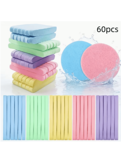 60pcs Compressed Facial Sponges, Natural Cellulose Beauty Spa Sponges, Suitable For Skin Care, Facial Cleansing, Exfoliating Masks, Makeup Removal And More