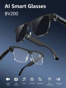 BLACKVIEW BV200 AI 智慧眼鏡，配備 8MP 相機、1200P 影片與 HD 照片、藍牙音訊、AI 語音助手、即時翻譯、物體識別、降噪通話、音樂 - 查看 1