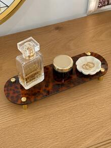 2pcs/1pc 28cm Leopard Print Desktop Storage Tray Display Rack, Luxury Vintage Jewelry Holder Perfume Cosmetic Organizer Tray, Gold Legs Small Shelf, Suitable For Bedroom Vanity, Office, Desk Drawer Side, Entryway, Nightstand And Bathroom Countertop, Used As Furniture Organizer, Hair Accessory Organizer And Daily Storage Tray To Help Keep Desktop Organized - Leopard Print - View 2