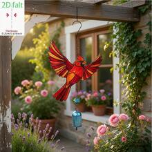 2D Flat Single Piece Red Bird Acrylic Wind Chime Lantern 6.69 X 13.39 Inches | Red Bird With Wings, Chain And Bell | Acrylic Outdoor Garden Yard Window Decor - Multicolor - View 1