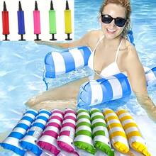With An Air Pump,Inflatable Striped Hammock – Adult Floating Lounger For Pool & Beach. Lightweight & Portable With Air Pump Thickened PVC, Tear & Leak-Proof. Ergonomic Support. Foldable. Perfect For Summer - Multicolor - View 1