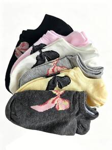 6 Pairs Multicolor Assorted New Chinese Ballet Style Solid Color Bow Knot Boat Socks Spring Summer Thin Invisible Low-Cut Ankle Socks Ins - Multicolor - View 6