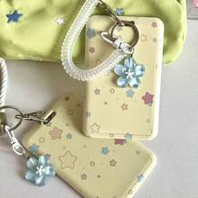 1 Set Photo Card Holder, PC Card Case K-Pop ID Holder, With Keychain And Blue Floral Charm Hard Shell Photo Protector (Yellow) - Star Pattern Card Holder + Lanyard + Pendant - View 5