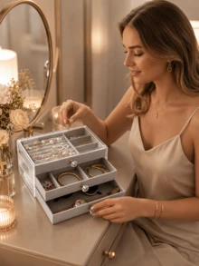Aesthetic Jewelry Boxes And Storage Boxes With 3-Tier Velvet Drawers For Visible Organization Heavy-Duty Jewelry Box For Minimalist Lovers Space-Savin - Multicolor - View 7