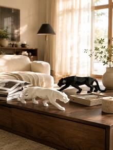 Geometric Panther Figurine, Modern Abstract Leopard Sculpture, Black White Animal Statue, Luxury Tabletop Decor, Living Room Shelf Decor, Office Desk Accent, Entryway Cabinet Home Decoration - A - View 2