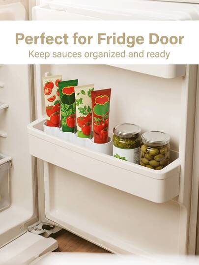 White Plastic Tube Holder (Holds 4 Tubes), Refrigerator Hose Storage Rack - Suitable For Refrigerator And Pantry, Transparent Visible Hygienic Tube Dispenser, Fits Standard Sauce Tubes - Ideal Practical Rack