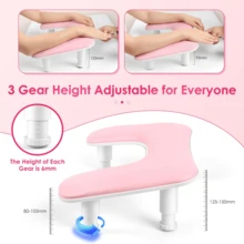 Professional Nail Technician Armrest: U-Shaped, Height Adjustable, Ergonomic Nail Hand Rest, Made Of PU Leather Material, Equipped With Rotating Phone Holder, Designed Specifically For Nail Salon Nail Technicians, Professional Nail Technician Large Armrest: Second Generation U-Shaped Nail Armrest, Height Adjustable, Ultra-Fine Fiber PU Leather Hand Rest Pillow, Suitable For Acrylic Nails, Suitable For Use In Living Room, Home, Kitchen And Other Places, Perfect Holiday And Christmas Gift For Family And Friends - Multicolor - View 3