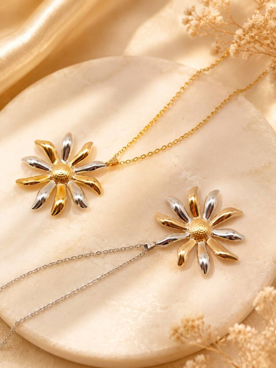 1pc Elegant Style Daisy Shaped Stainless Steel Women's Pendant Necklace Suitable For Daily Wear/Date/Travel/Gift - Multicolor - View 1