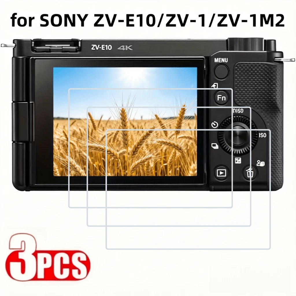 3片裝強化玻璃相機螢幕保護貼，適合作為節日禮物，相容 SONY ZV-E10 ZVE10 ZV1M2 ZV1 ZV-1F/NEX-5T/NEX-5R/NEX-5C，9H 硬度，耐刮耐用