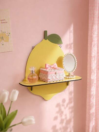 1pc Lemon Shaped Wall-Mounted Floating Display Shelf, Cute Fruit Style Hanging Storage Rack, Soft Yellow Lemon Decorative Wall Shelf, Girly Bedroom Wall Storage Display Rack, Creative Fruit Outline Floating Wall Shelf, Bathroom Cosmetic Fragrance Wall Storage Stand, Atmospheric Home Decor Lemon Shaped Wall Shelf, Small Wall-Mounted Decorative Display Shelf, Girls Vanity Accessories Wall Storage Rack, Simple Lemon Style Floating Storage Wall Shelf, Entryway Decorative Hanging Display Rack, Gentle Macaron Color Home Fruit Shaped Wall Shelf
