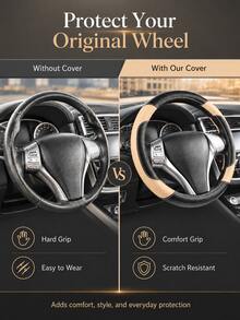 Leather Steering Wheel Cover - Anti-Slip PU Leather With Breathable Microfiber, Universal Fit For 37-38cm Wheels, Premium Stitching, Durable & Comfortable, Multi-Color Options For All Cars, Car Accessories - Leather Patchwork - View 6
