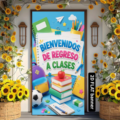 2D Flat Back To School Theme Banner Background, Featuring Books, Stationery, Apples And Other School Elements, Made Of Polyester Material, No Power Required, Convenient To Use, Suitable For Indoor And Outdoor Scenes, Can Be Used As Wall Decoration, Photo Backdrop, Applicable For School Events, Home Decor, Back To School Celebration, Studio Decoration, Holiday Gifts, Lightweight And Easy To Hang, Fresh Style Fits Back To School Atmosphere