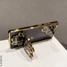 時尚高端防震可愛兔子電鍍化妝鏡手機殼，適用於 Galaxy S26-S20、A02S-A07、A11-A17/A20-A70、Note 7/8/9/10/11/12/13/14/15、A5/A3/A2/A1/9/10/12/13C/14C/15C、Honor Magic 5/6/7 Lite、HW、Reno - 黑色 - 查看 3