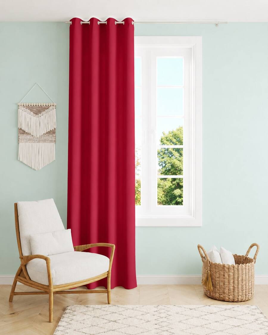 Shoppe house - Cortina Salón Dormitorio Liso - Cortina con Ojales Poliéster Color Sólido para Salón Dormitorio 140x260cm - Rojo - Ver 1