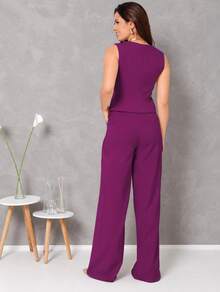 Tailored Suit Set: Vest With Dress Pants, Fashionable. - 玫瑰紅 - 查看 2