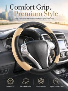 Leather Steering Wheel Cover - Anti-Slip PU Leather With Breathable Microfiber, Universal Fit For 37-38cm Wheels, Premium Stitching, Durable & Comfortable, Multi-Color Options For All Cars, Car Accessories - Leather Patchwork - View 2