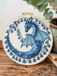1 pieza Kit completo de bordado 20x20cm/7.9in 9 estilos de dragón: Gótico, Castillo & Tema de dragón Patrón clásico minimalista Adecuado para principiantes adultos & amantes de los dragones Incluye tela, instrucciones, aro de bordado, aguja & hilo Regalo perfecto Arte para el hogar/oficina Alivio del estrés Manualidad - 20 x 20 cm - Ver 18