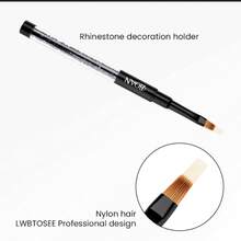 1 pieza Pincel para uñas con degradado y mango de strass, adecuado para coloreado degradado y dibujo de líneas de gel UV, herramienta profesional para arte de uñas - Negro - Ver 2