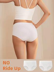 2 peças/Pacote Calcinhas de Algodão Cru Branco Sem Tingimento, Cintura Alta Canelada, Cavalo Estendido, Sem Ficar Presa, Antiderrapante, Respirável & Alta Elasticidade, Adequado para Maternidade, Fitness & Esportes, Calcinhas Descartáveis Tamanho Único (90-120 Lbs) - 2 - Visão 5