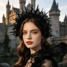 1pc Dark Crown Flower Witch Headband, Halloween Party Headband, Funny Devil Headband - Multicolor - View 1