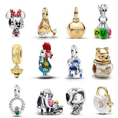 Nuevo colgante de cuenta amuleto de animal de dibujos animados martillado en plata de ley 925, talla grande vendido, adecuado para pulsera DIY de mujer, joyería de moda para fiesta de cumpleaños