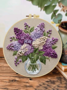 1pc Complete Embroidery Kit 20x20cm/7.9in 8 Patterns: Lilac, Daisy & Cornflower, Pansy, Balcony Succulents & Plant Stand Floral & Green Theme Suitable For Adult Beginners Includes Fabric, Instructions, Embroidery Hoop, Needle & Thread Perfect Gift Home/Office Art - A - View 19
