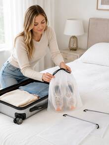 5/10/20 Pairs Matte Transparent Plastic Sports Shoes Storage Bags, Reusable Drawstring Shoe Boxes, Home Organization - Clear - View 2
