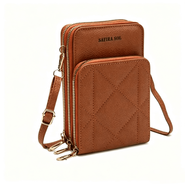 Nova bolsa transversal feminina leve de três camadas, pequena, com porta-moedas vertical.