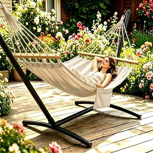 2-3 Person Hammock, Hardwood Spreader Bar, 320g Thicken Fabric, 550 Lbs Capacity & Portable Carrying Bag For Outdoor & Indoor, No Stand