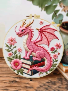 1 pieza Kit completo de bordado 20x20cm/7.9in 9 estilos de dragón: Gótico, Castillo & Tema de dragón Patrón clásico minimalista Adecuado para principiantes adultos & amantes de los dragones Incluye tela, instrucciones, aro de bordado, aguja & hilo Regalo perfecto Arte para el hogar/oficina Alivio del estrés Manualidad - 20 x 20 cm - Ver 19
