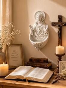 Christian Home Decor Sacred Heart Of Jesus Holy Water Font Wall-Mounted Religious Blessing Decoration For Entryway And Living Room - New Model - View 3