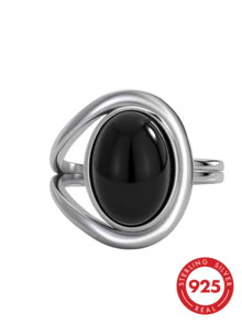 1pc S925 Sterling Silver Fashion Hollow Evening Luxury Commute Versatile Elegant Exquisite Inlaid Artificial Black Agate Niche Minimalist Design Women's Ring With Gift Box, Ideal Gift For Women And Girls On Any Occasion. Perfect Gift For Women, Perfect Christmas Gift, Gift For Mom, Gift For Wife, Gift For Daughter, Perfect Birthday Gift, Anniversary Gift, Graduation Gift, Mother's Day Gift, Valentine's Day Gift - Silver - View 14