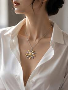 1pc Elegant Style Daisy Shaped Stainless Steel Women's Pendant Necklace Suitable For Daily Wear/Date/Travel/Gift - Multicolor - View 4